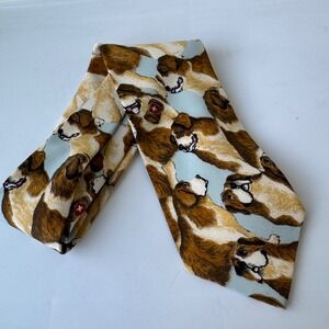 Frontline Zurich Saint Bernard Dog Print Silk Tie Handmade Switzerland Blue